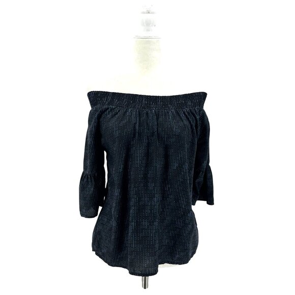 Prana Womens Small Top Chryssa Off The Shoulder Smock Blue Black Boho - Picture 1 of 8